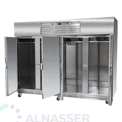 ثلاجة-تخزين-عامودية-4أبواب-أمام-5أرفف-upright-stainless-steel-fridge-refrigerator-opened-alnasser-factories